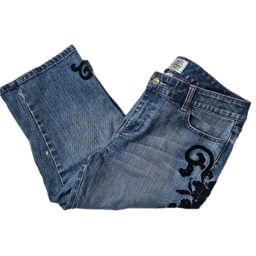 Embellished Dark Blue Denim Capris